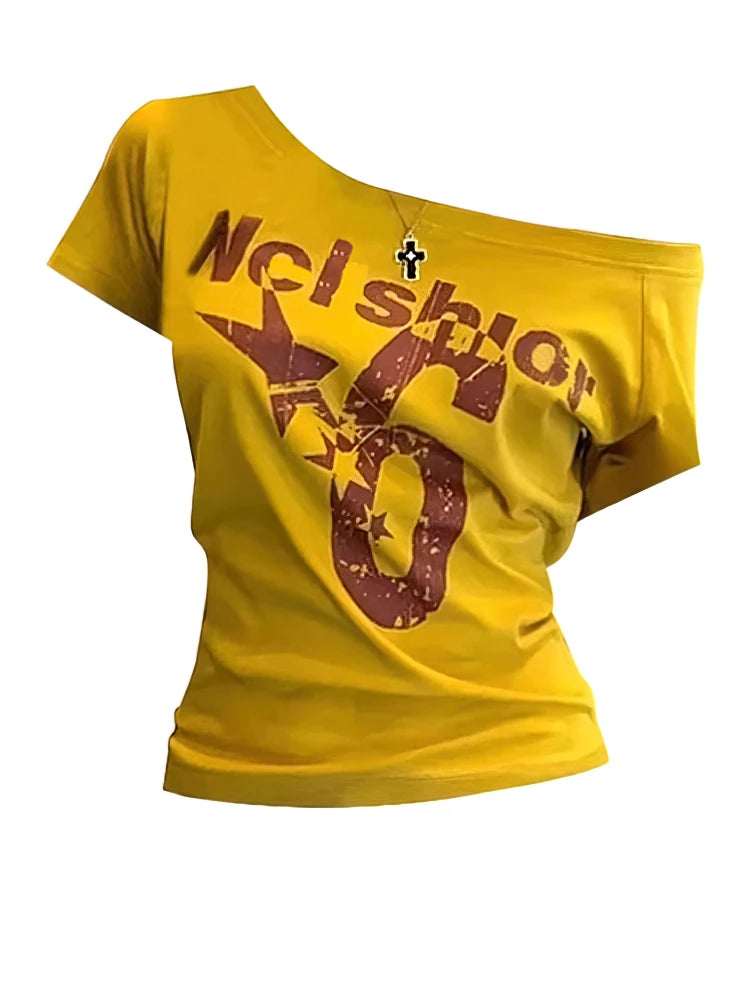 Retro Slash Neck Short Sleeve T-Shirt
