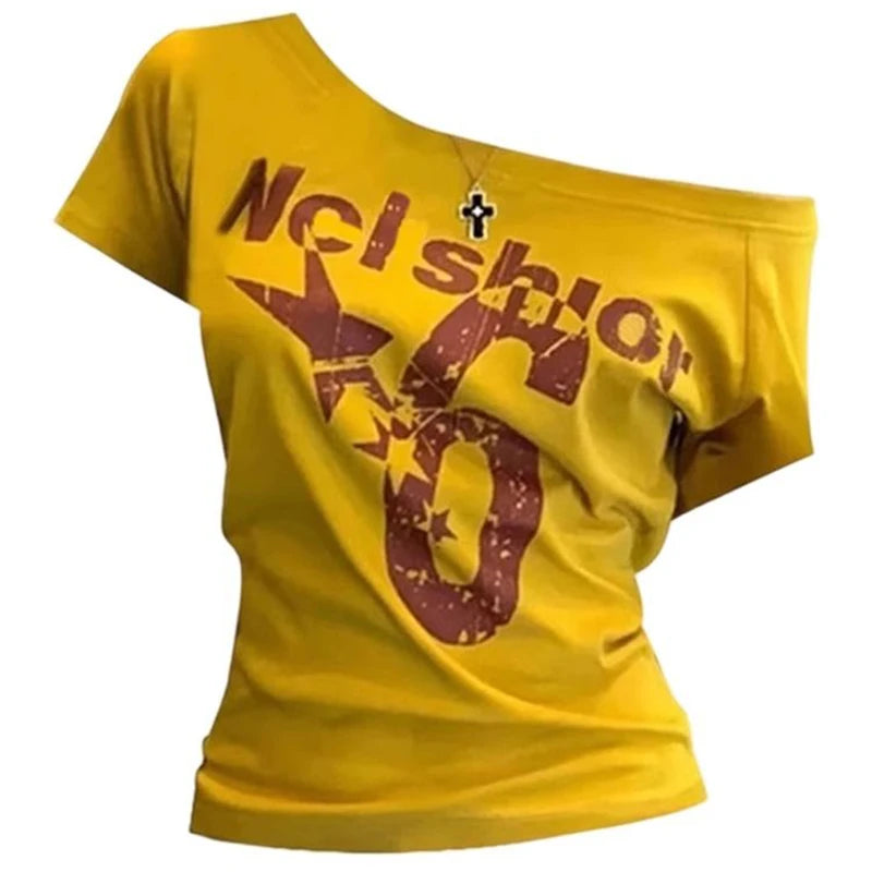 Retro Slash Neck Short Sleeve T-Shirt