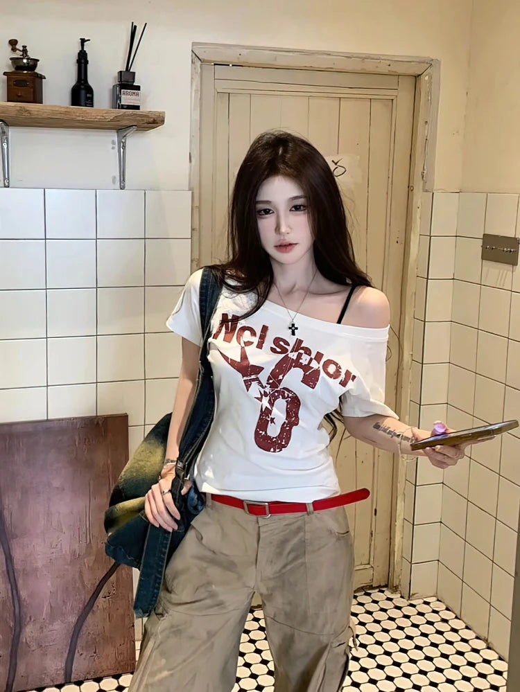 Retro Slash Neck Short Sleeve T-Shirt
