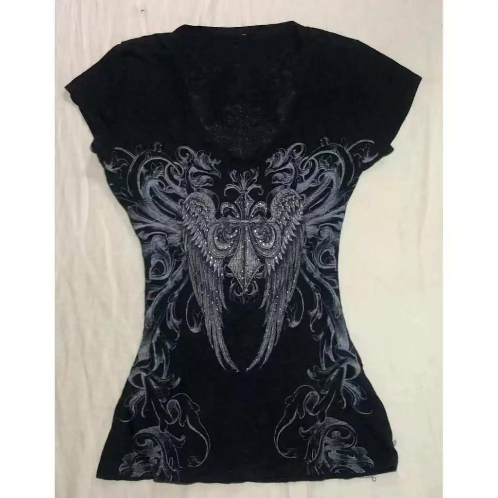 Harajuku Gothic V-Neck Graphic Tee