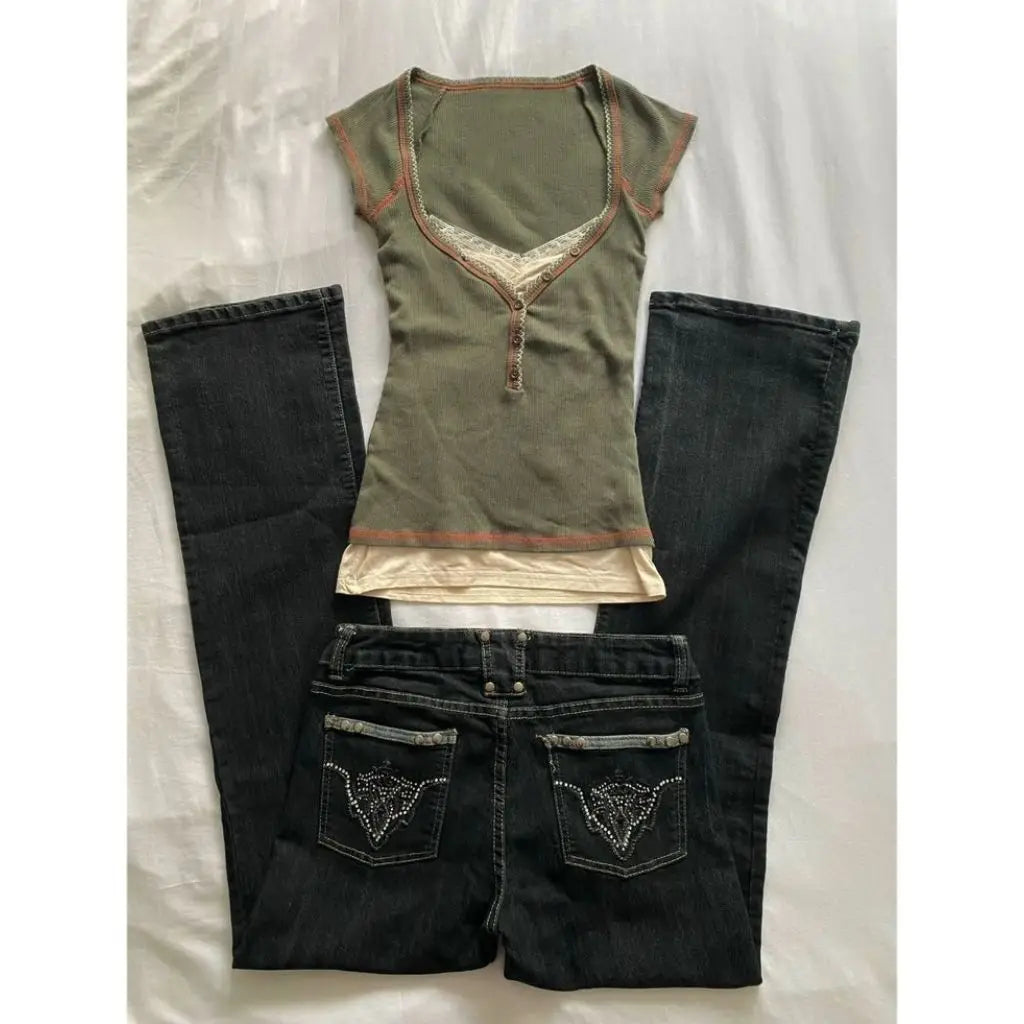 Y2K Harajuku Layered Lace Crop Top