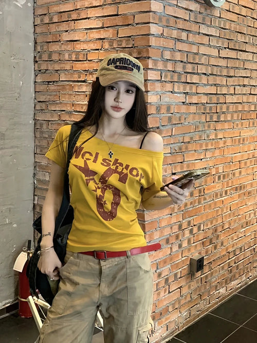 Retro Slash Neck Short Sleeve T-Shirt