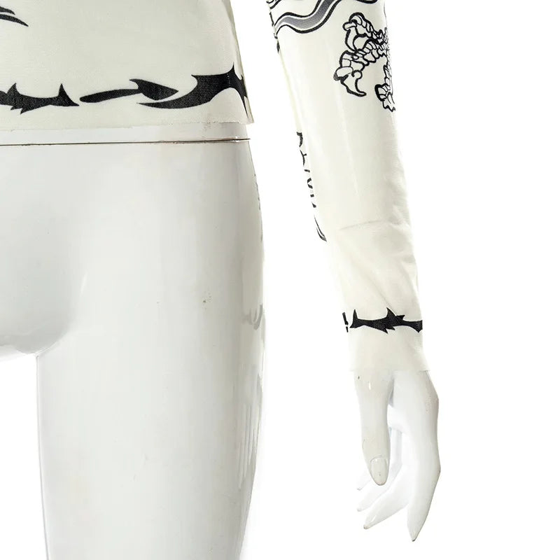 Y2K Gothic Mesh Full-Sleeve Graphic Tee