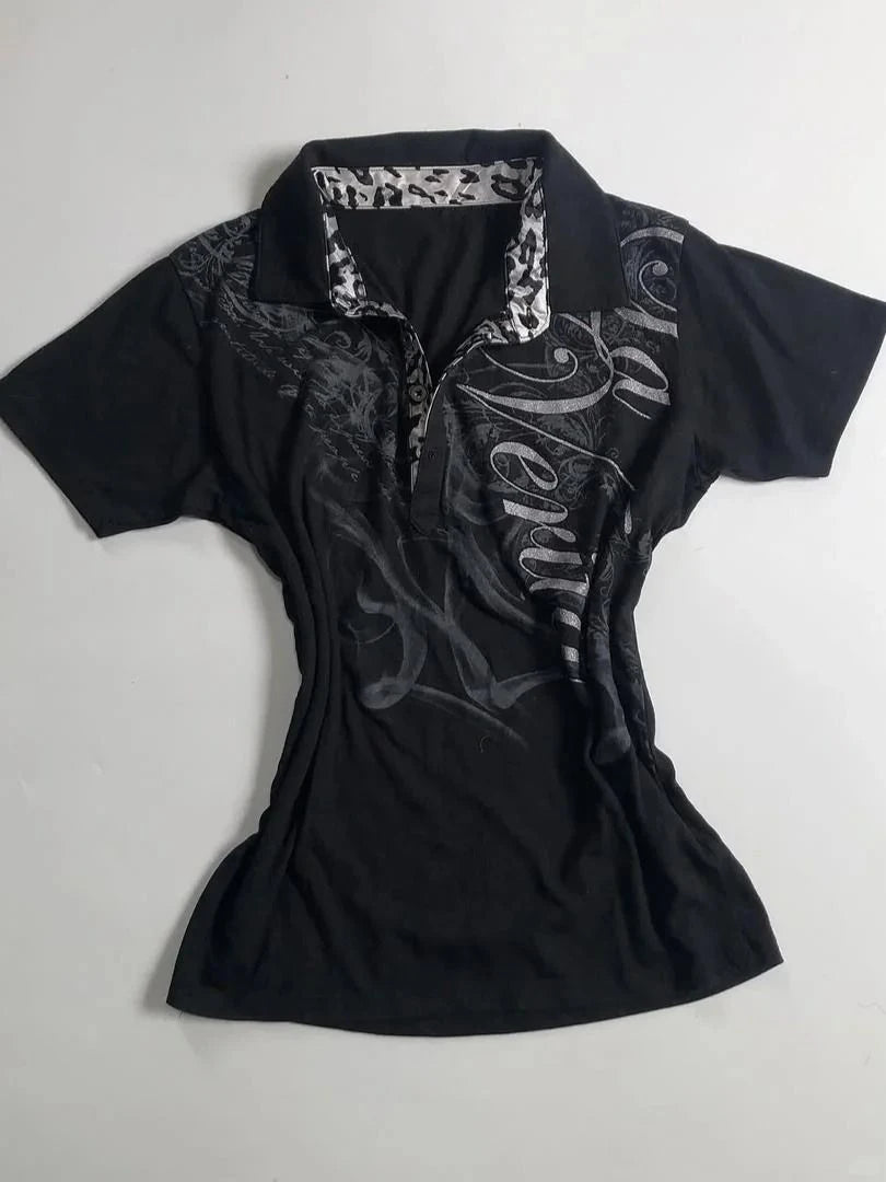 Vintage 90s Distressed Graphic Polo Tee