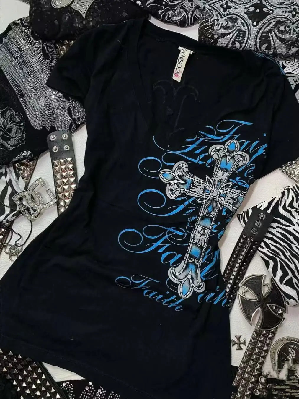 Y2K Gyaru Letter Cross Graphic Tee