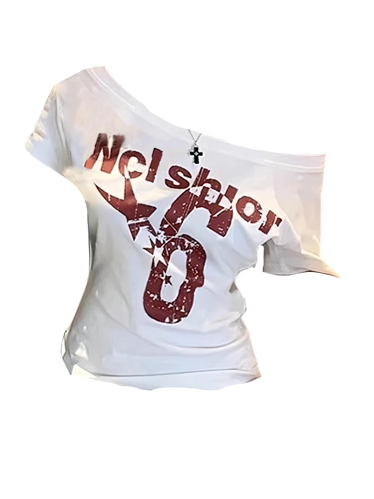 Retro Slash Neck Short Sleeve T-Shirt